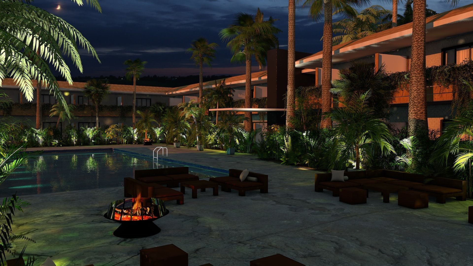 Hotel Pool Courtyard 3D model_4