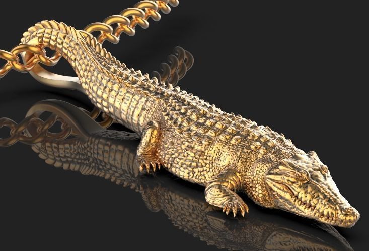 crocodile pendant Silver Gold  Print 3D print model_4