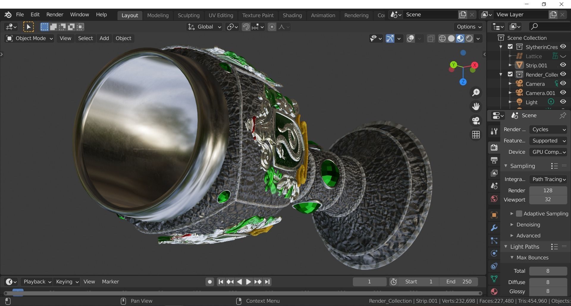 Slytherin Goblet with Crest 3D model_11
