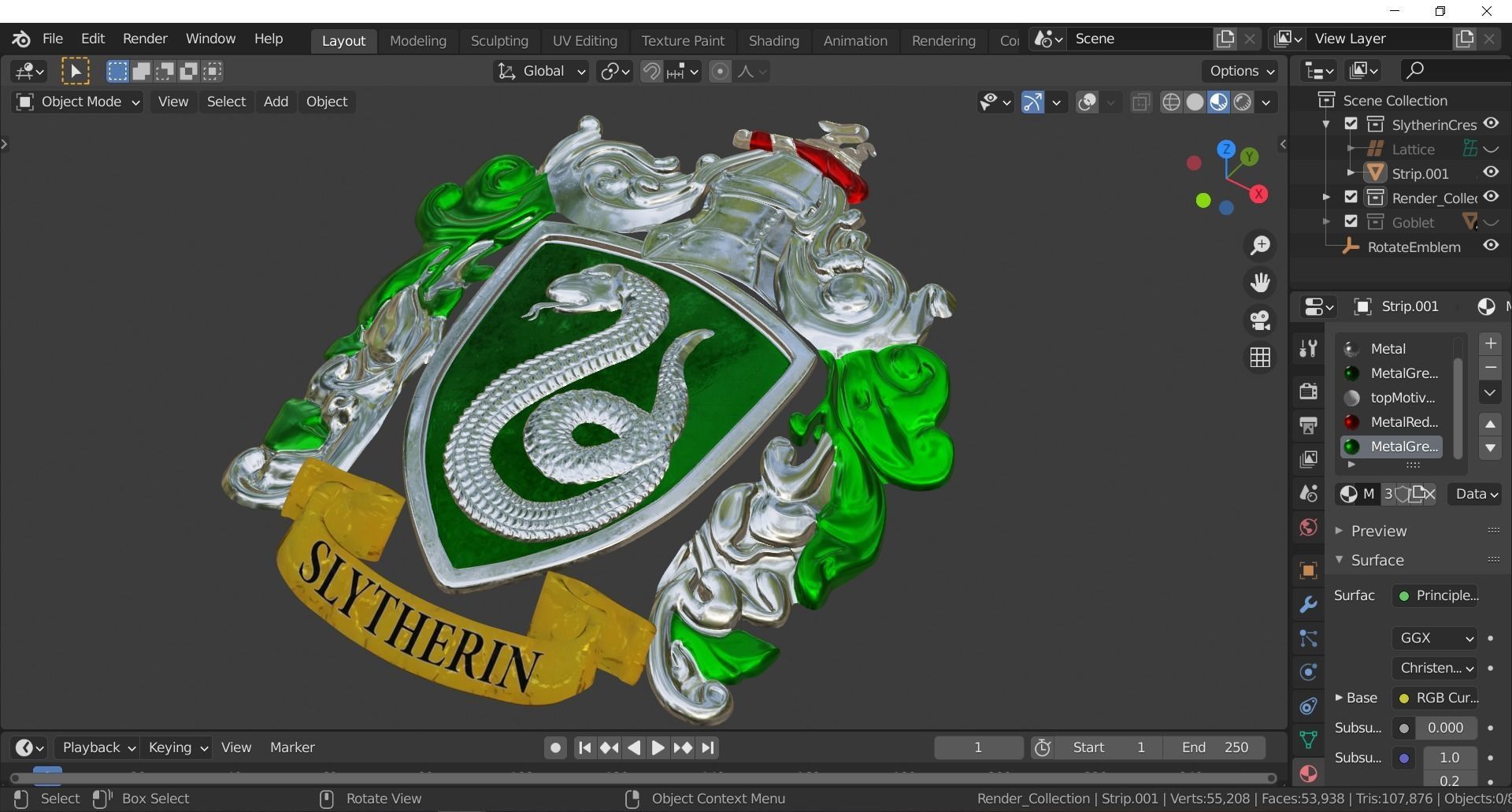 Slytherin Goblet with Crest 3D model_26