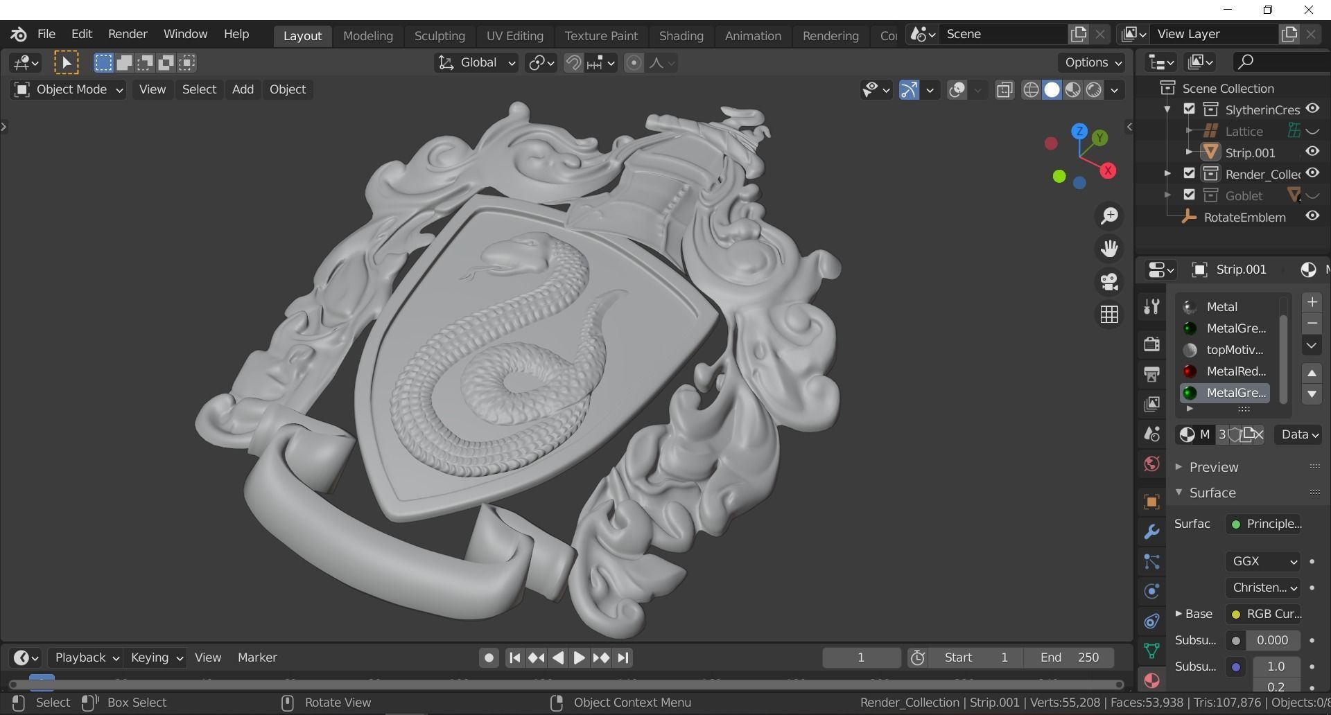 Slytherin Goblet with Crest 3D model_28