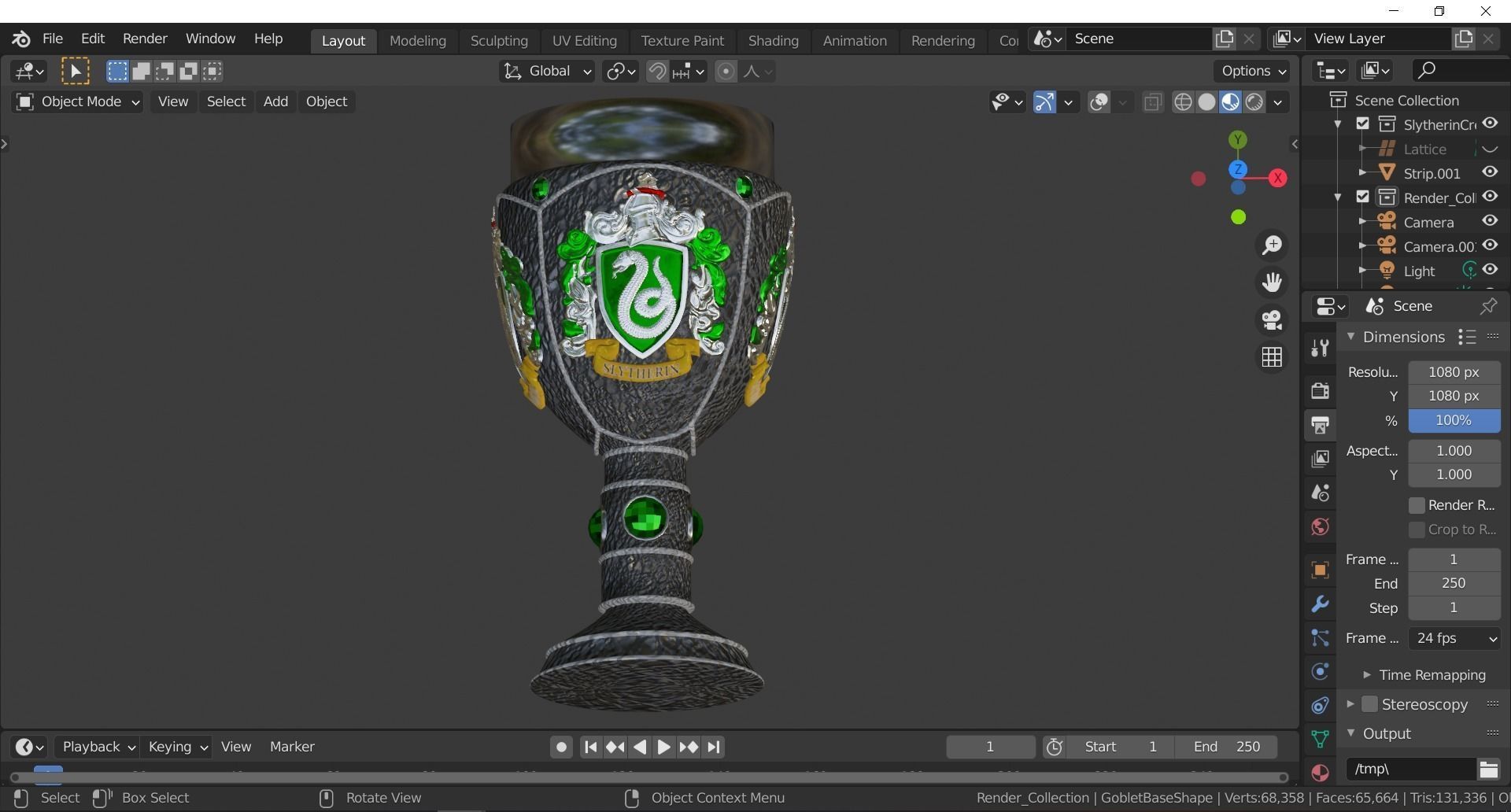 Slytherin Goblet with Crest 3D model_2