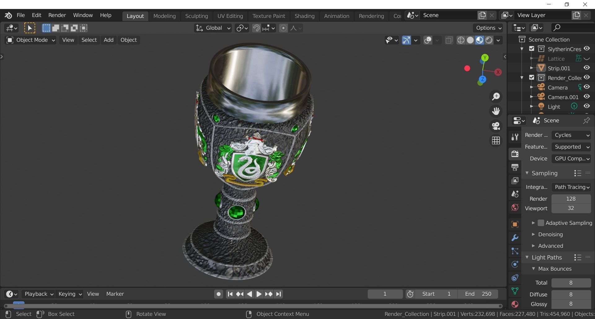 Slytherin Goblet with Crest 3D model_9
