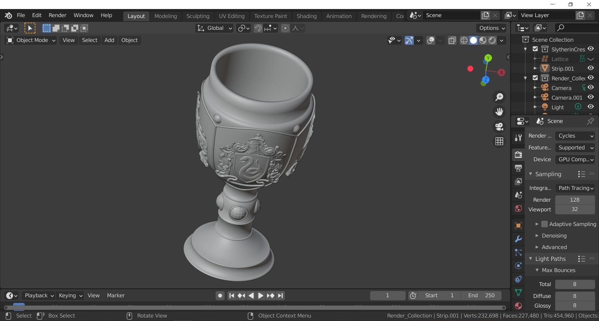 Slytherin Goblet with Crest 3D model_8
