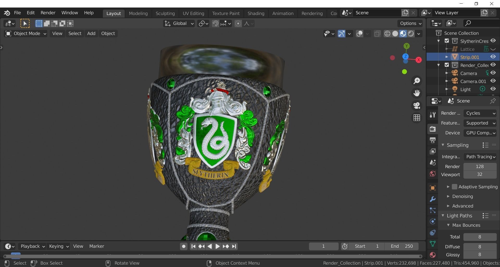 Slytherin Goblet with Crest 3D model_6