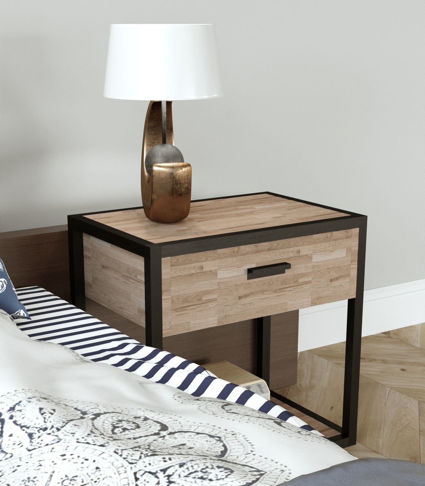 Bedside drawer Loft Industrial furniture Corona Scene 3D model_1
