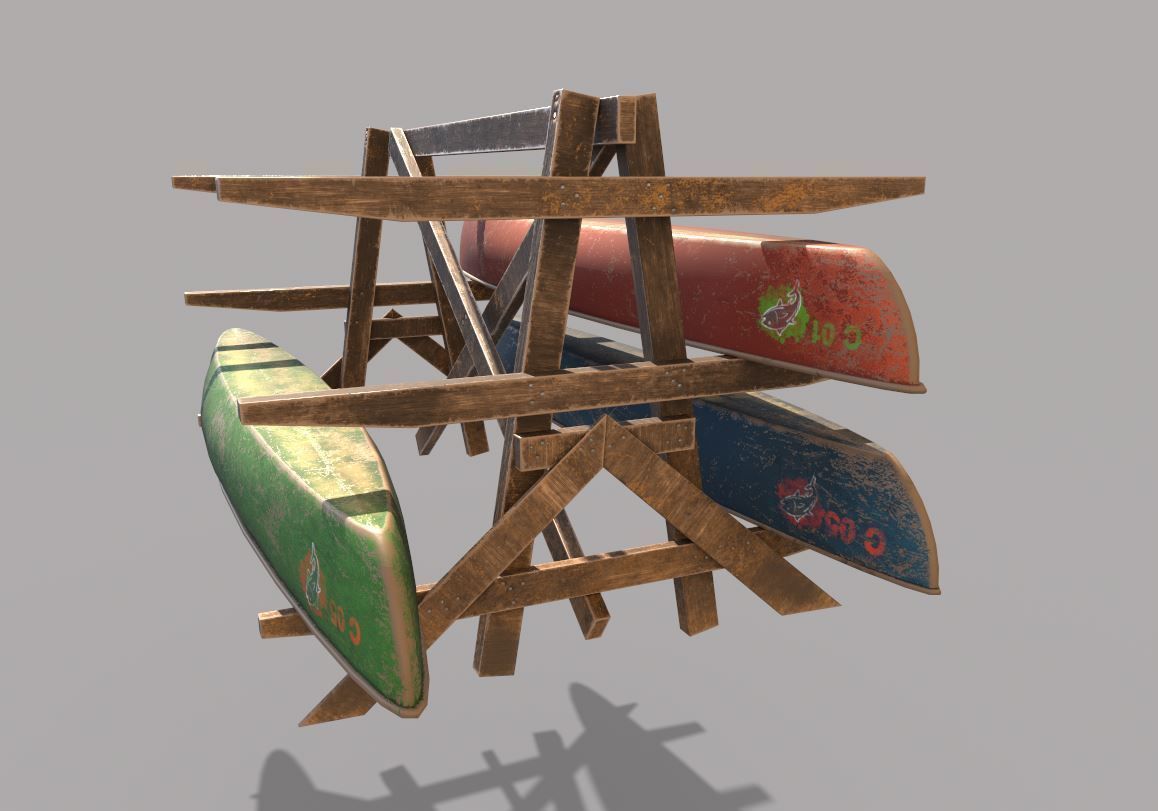 Canoe Storage Rack Low-poly 3D model_2