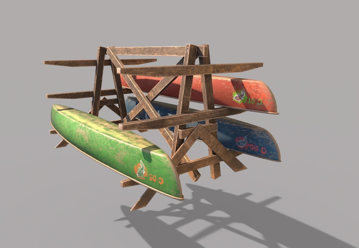 Canoe Storage Rack Low-poly 3D model_1