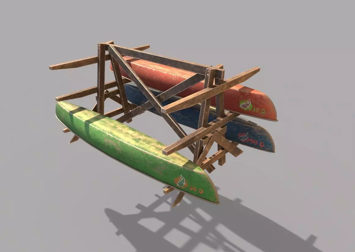 Canoe Storage Rack Low-poly 3D model_0