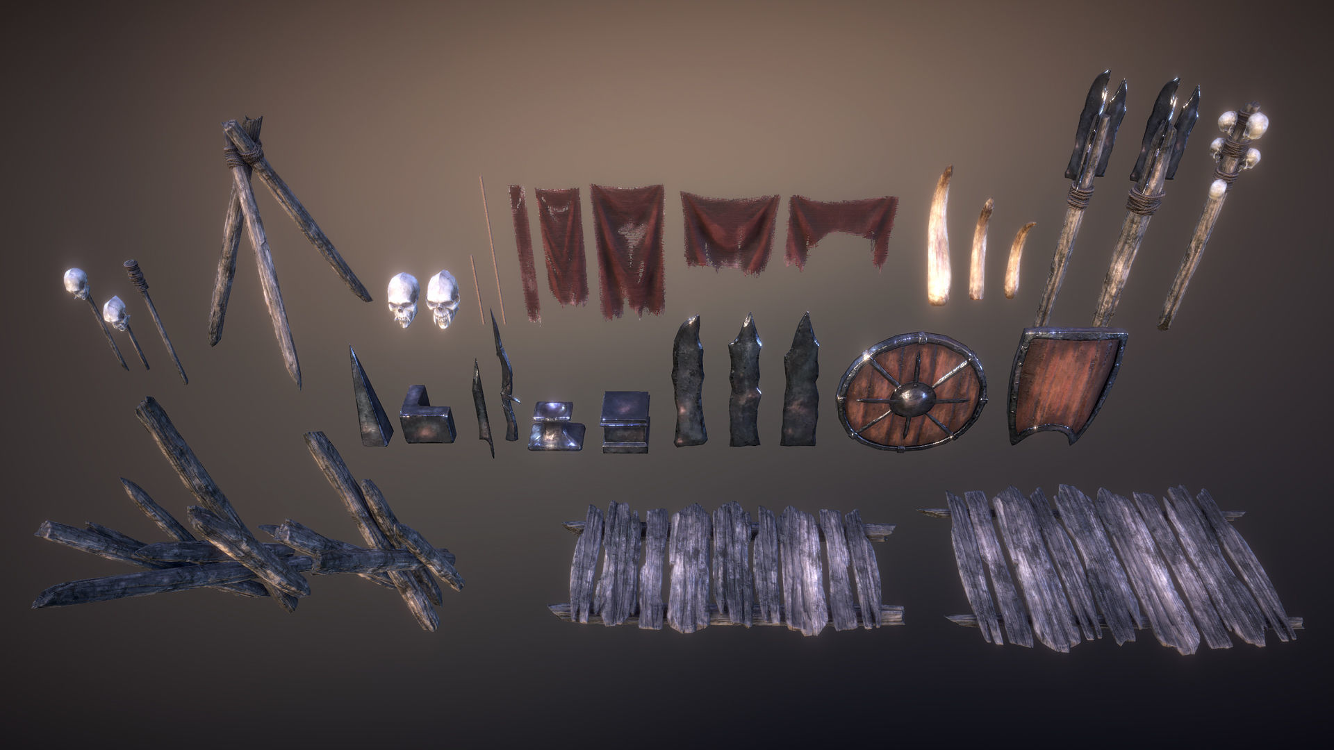 Tribal camp Low-poly 3D model_6