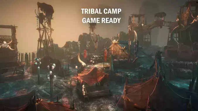 Tribal camp Low-poly 3D model