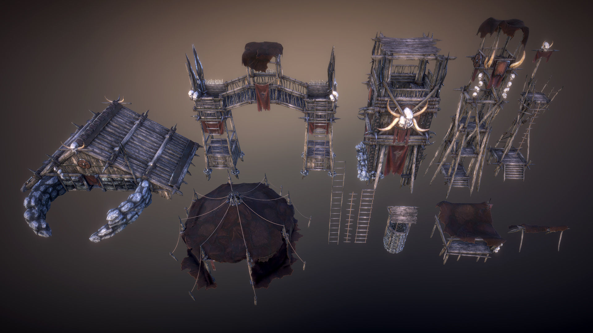 Tribal camp Low-poly 3D model_5