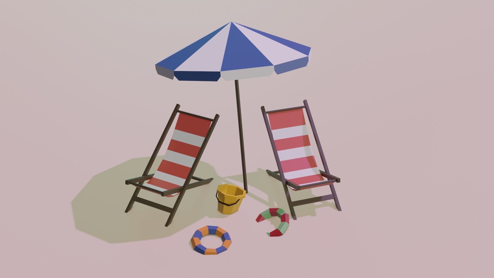 Beach and Summer themed LOW POLY Collection Low-poly 3D model_3