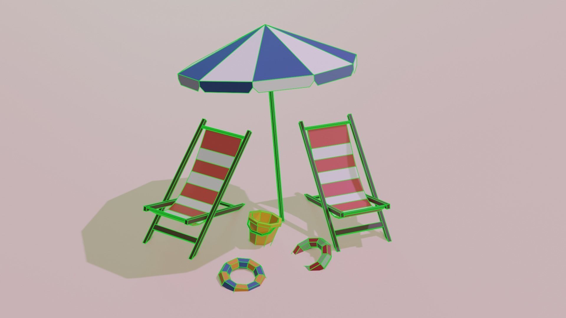 Beach and Summer themed LOW POLY Collection Low-poly 3D model_9
