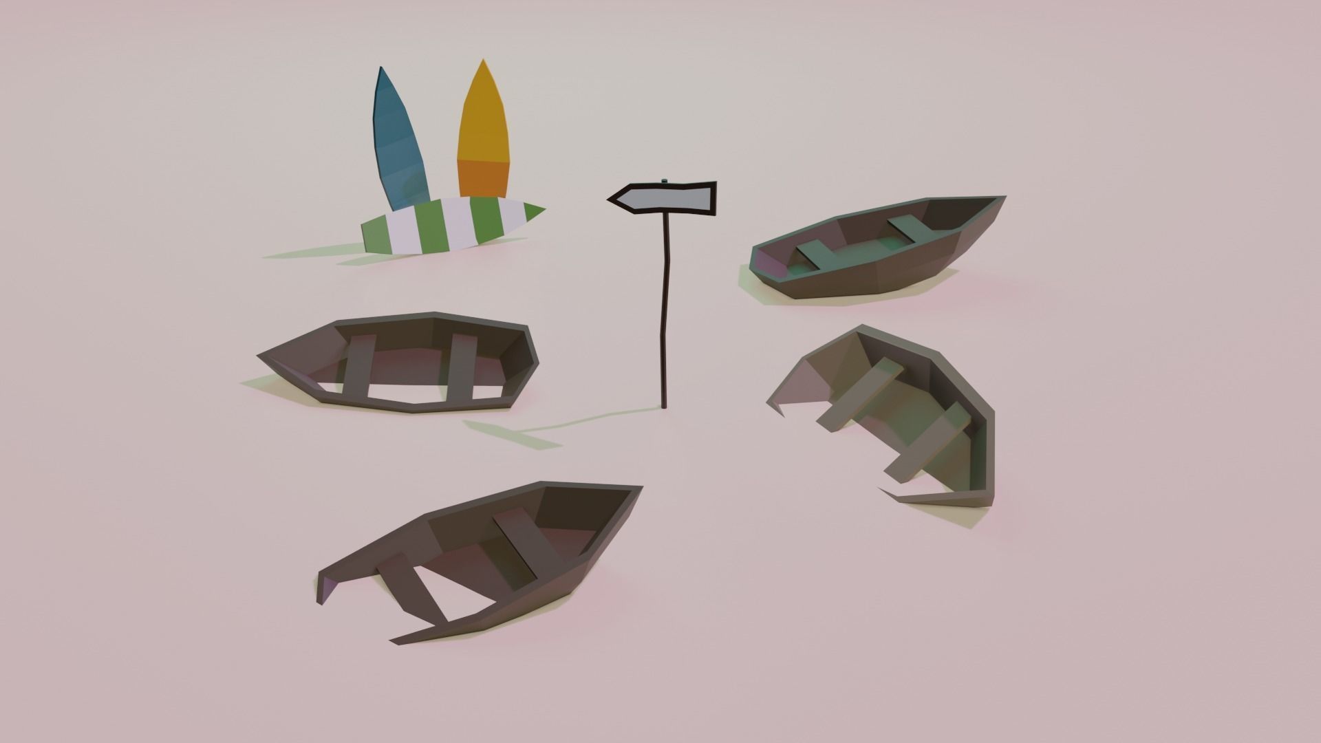 Beach and Summer themed LOW POLY Collection Low-poly 3D model_7