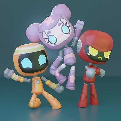 Cute Robots Full Pack Low-poly 3D model