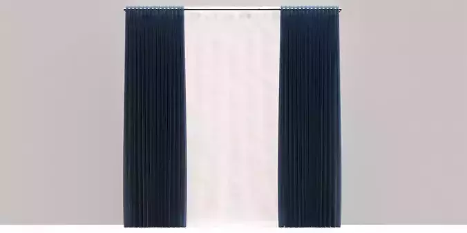 White and Blue Double  Curtains