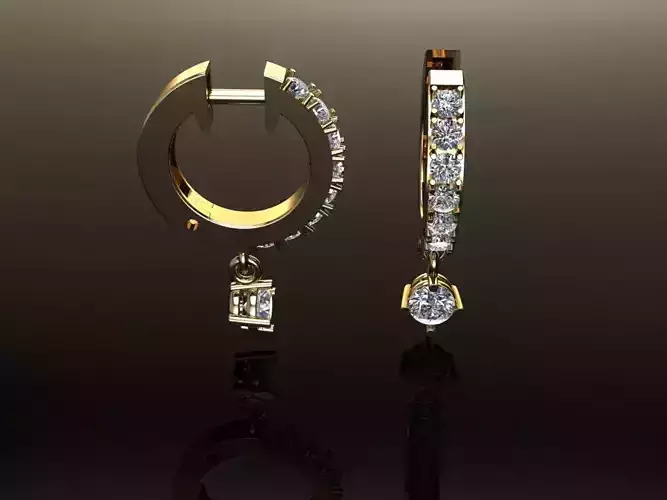 Mid Size Diamond Dangle Hoop Earring 2MM