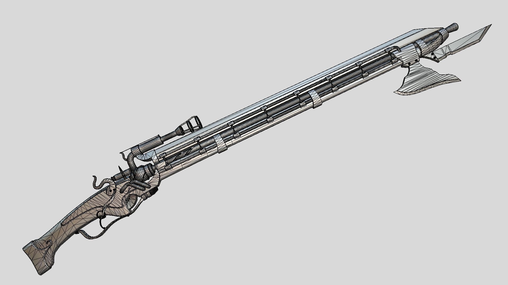 Steampunk Coil  Axe-Musket Low-poly 3D model_5