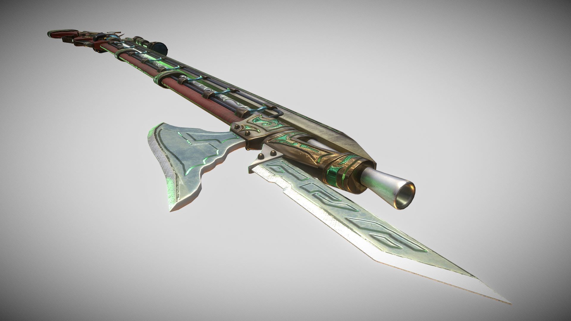 Steampunk Coil  Axe-Musket Low-poly 3D model_4