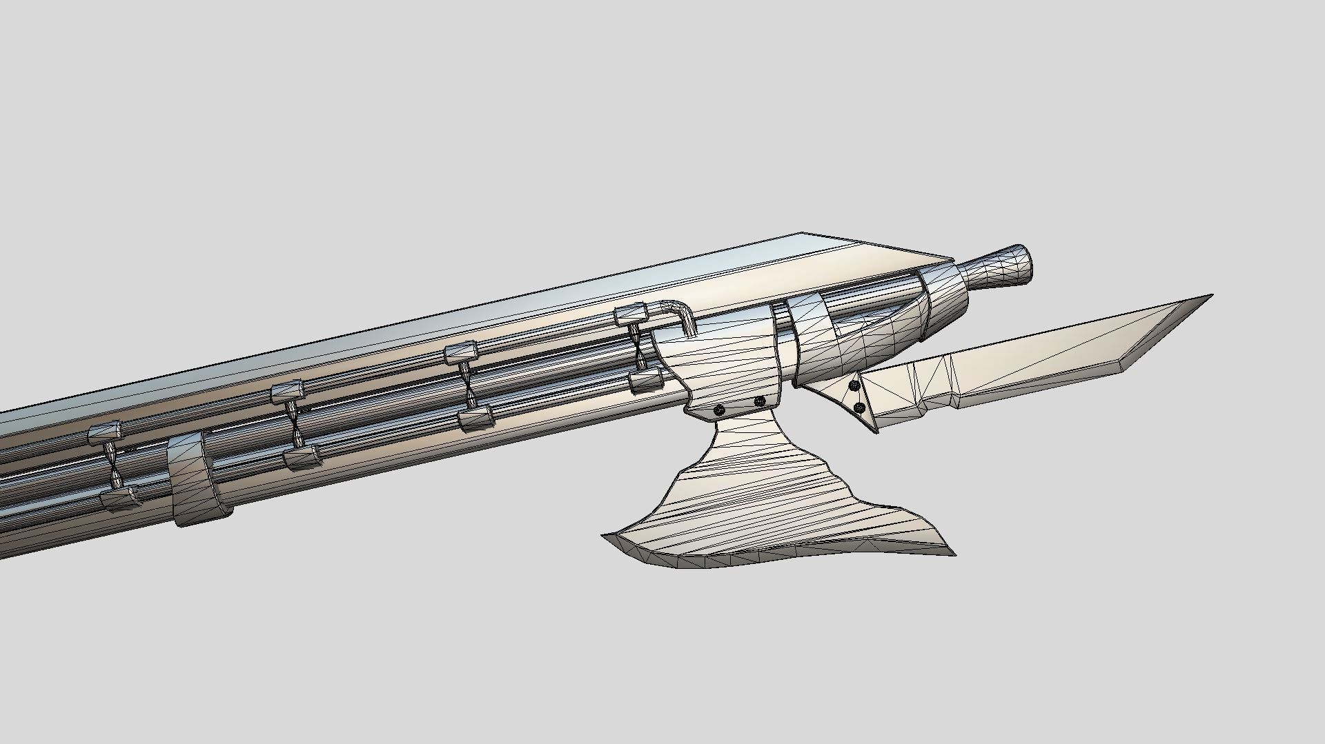 Steampunk Coil  Axe-Musket Low-poly 3D model_7