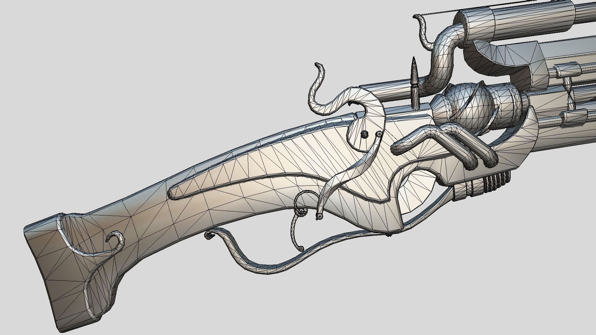 Steampunk Coil  Axe-Musket Low-poly 3D model_8