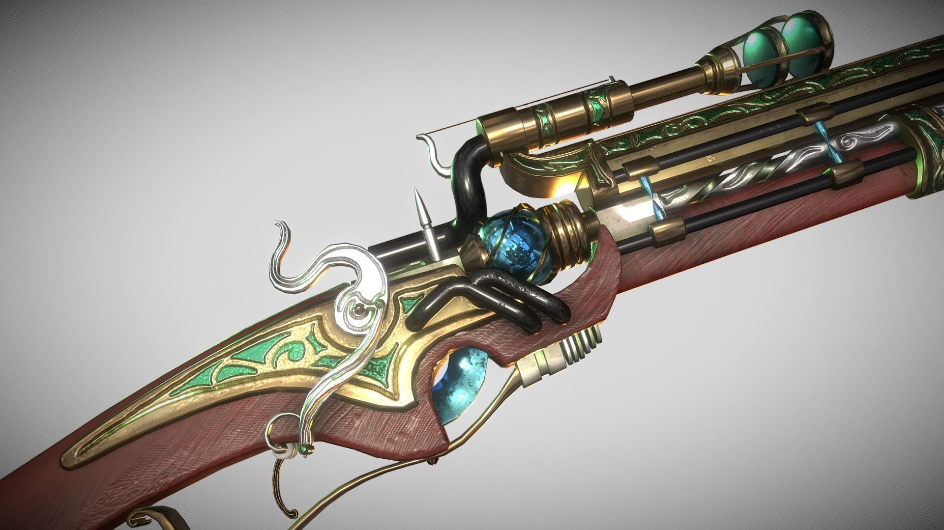 Steampunk Coil  Axe-Musket Low-poly 3D model_3