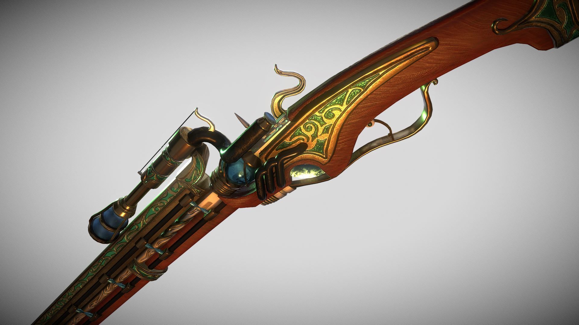 Steampunk Coil  Axe-Musket Low-poly 3D model_2