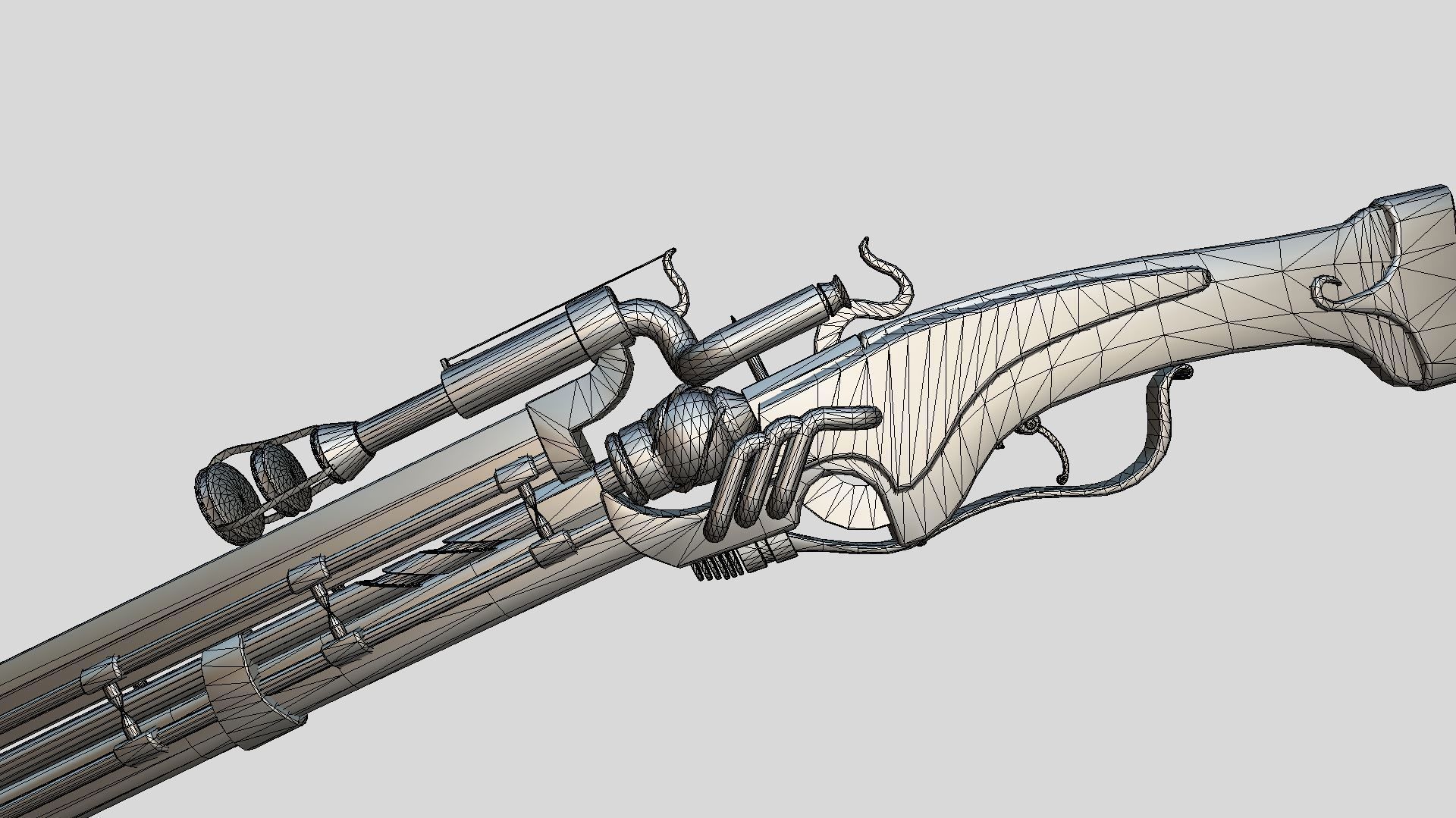 Steampunk Coil  Axe-Musket Low-poly 3D model_6