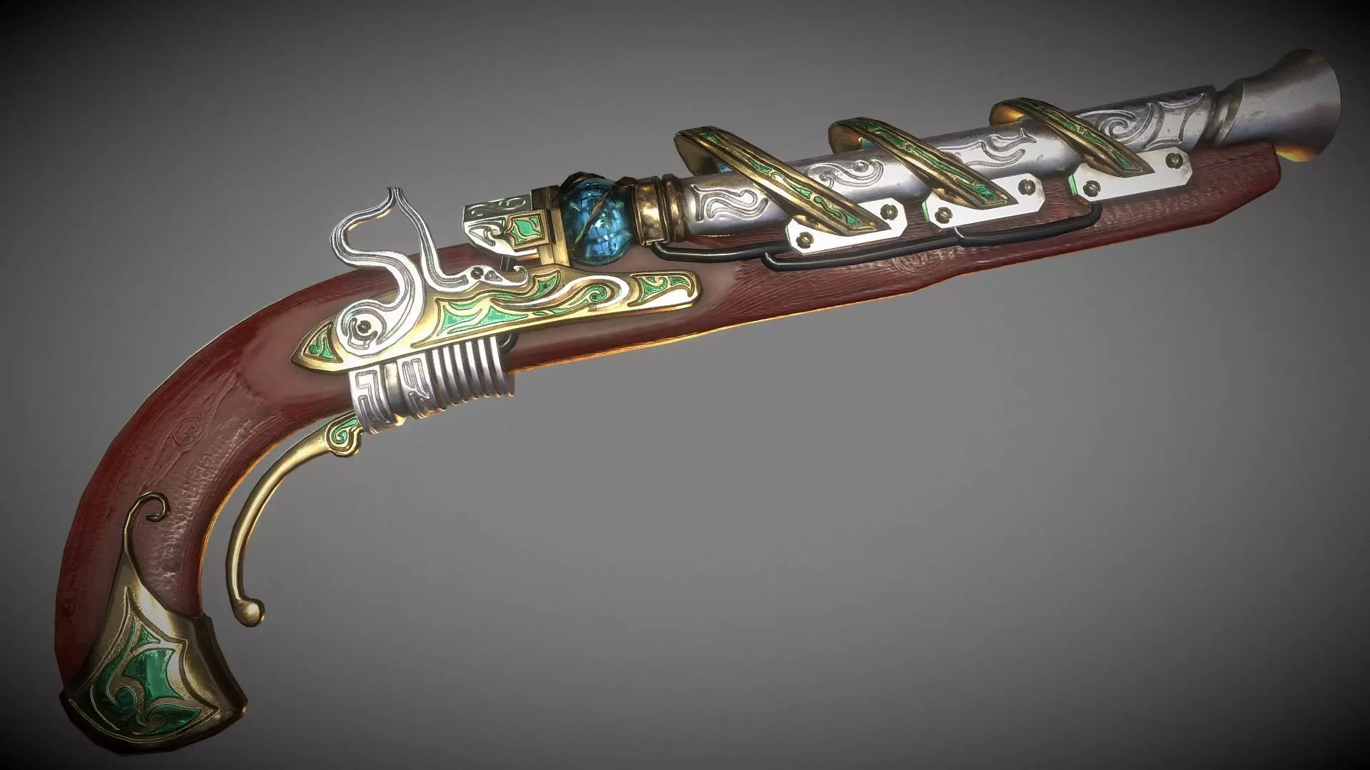 Steampunk CoilLock Pistol Low-poly 3D model