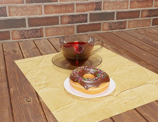 Donut and tea 3D model