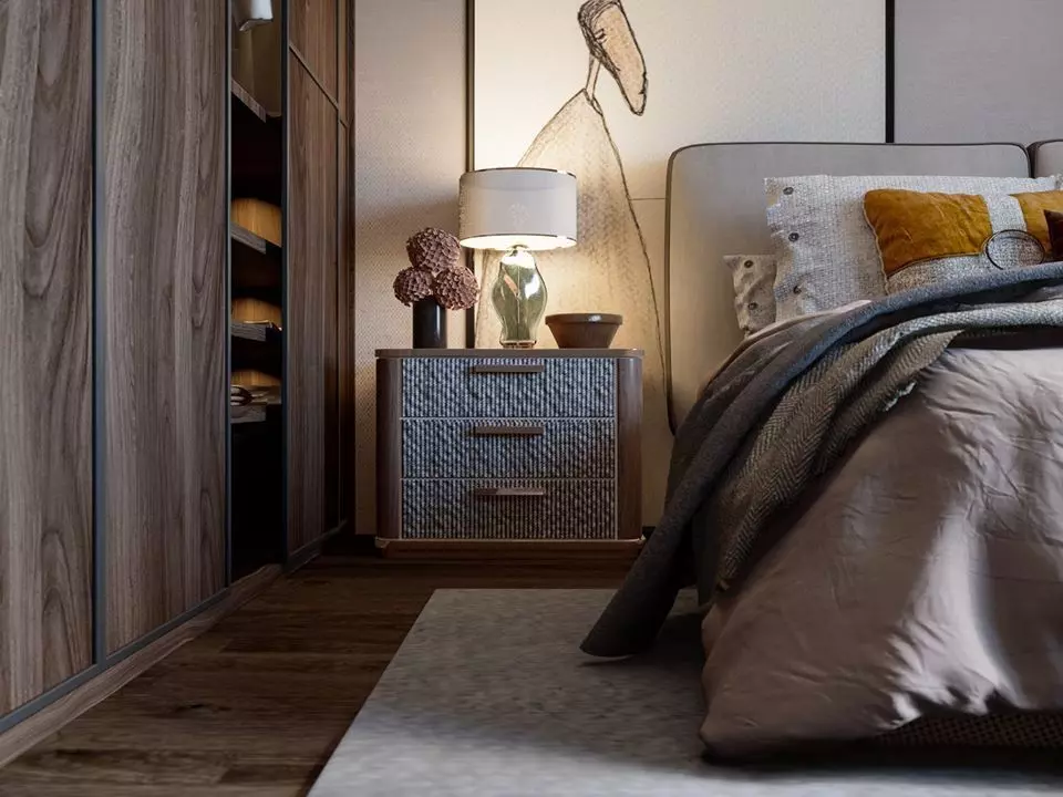 Bedroom with bed and nightstand 3D model_0