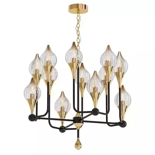 FLAME chandelier with brass and glass shades