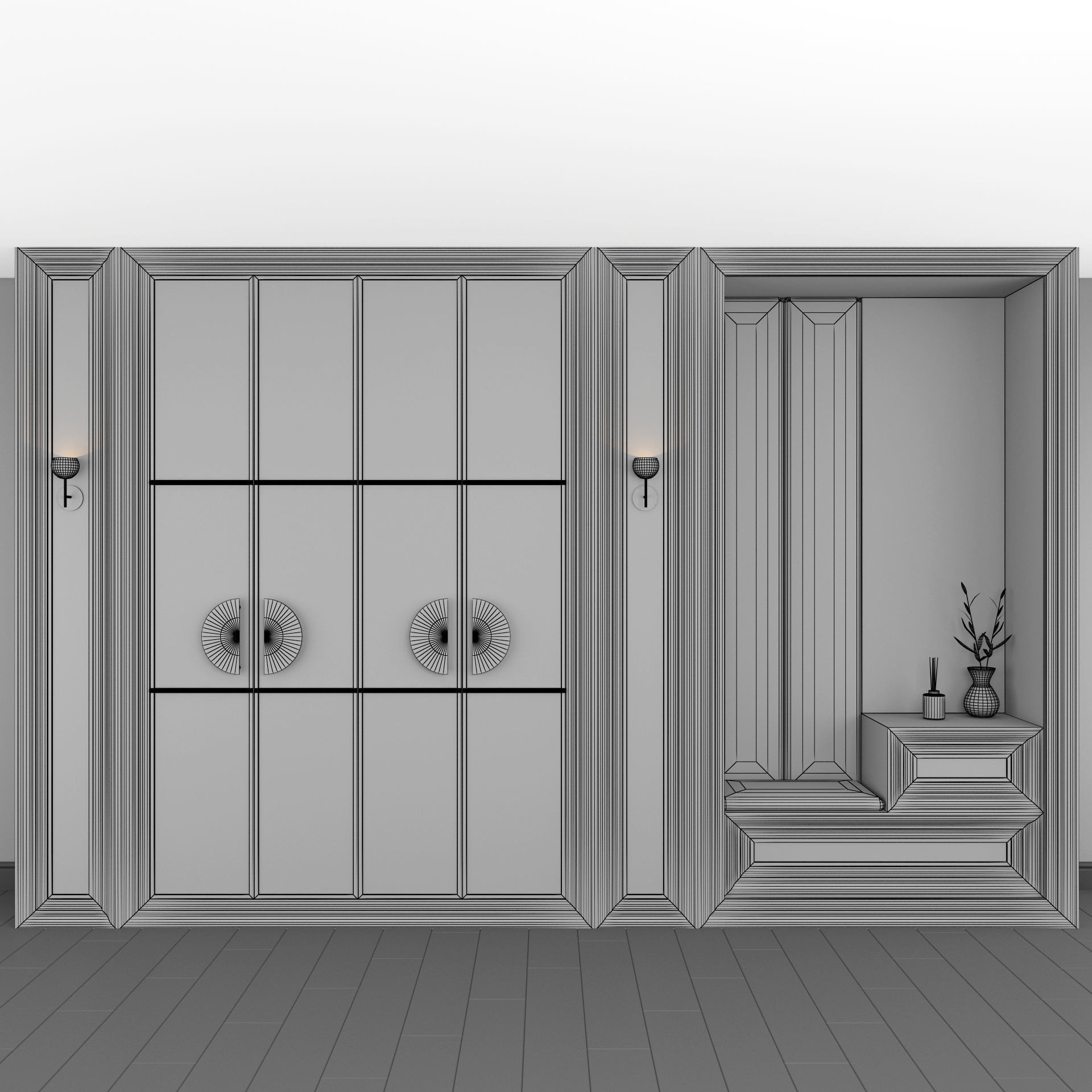 wardrobe with brass knobs 3D model_4