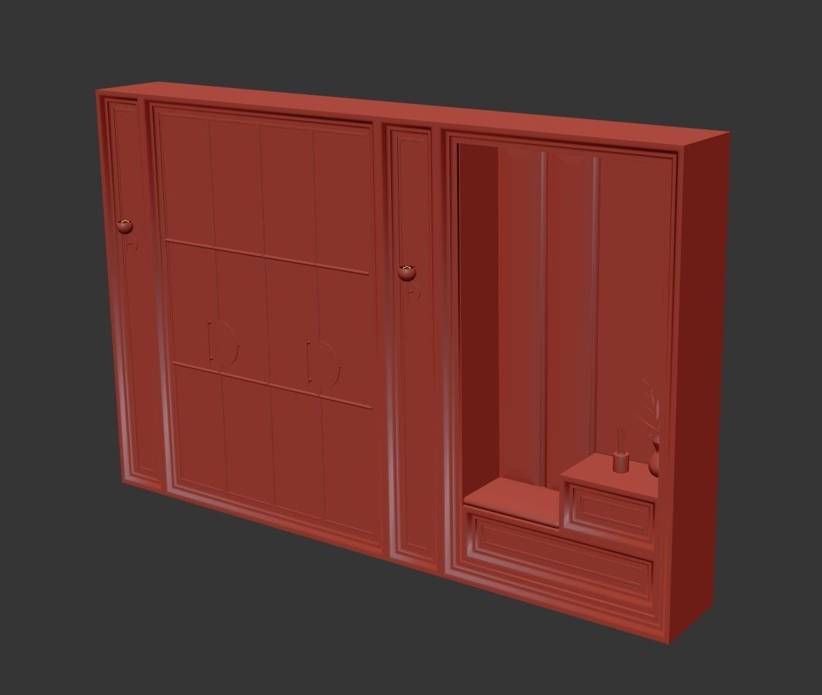 wardrobe with brass knobs 3D model_5