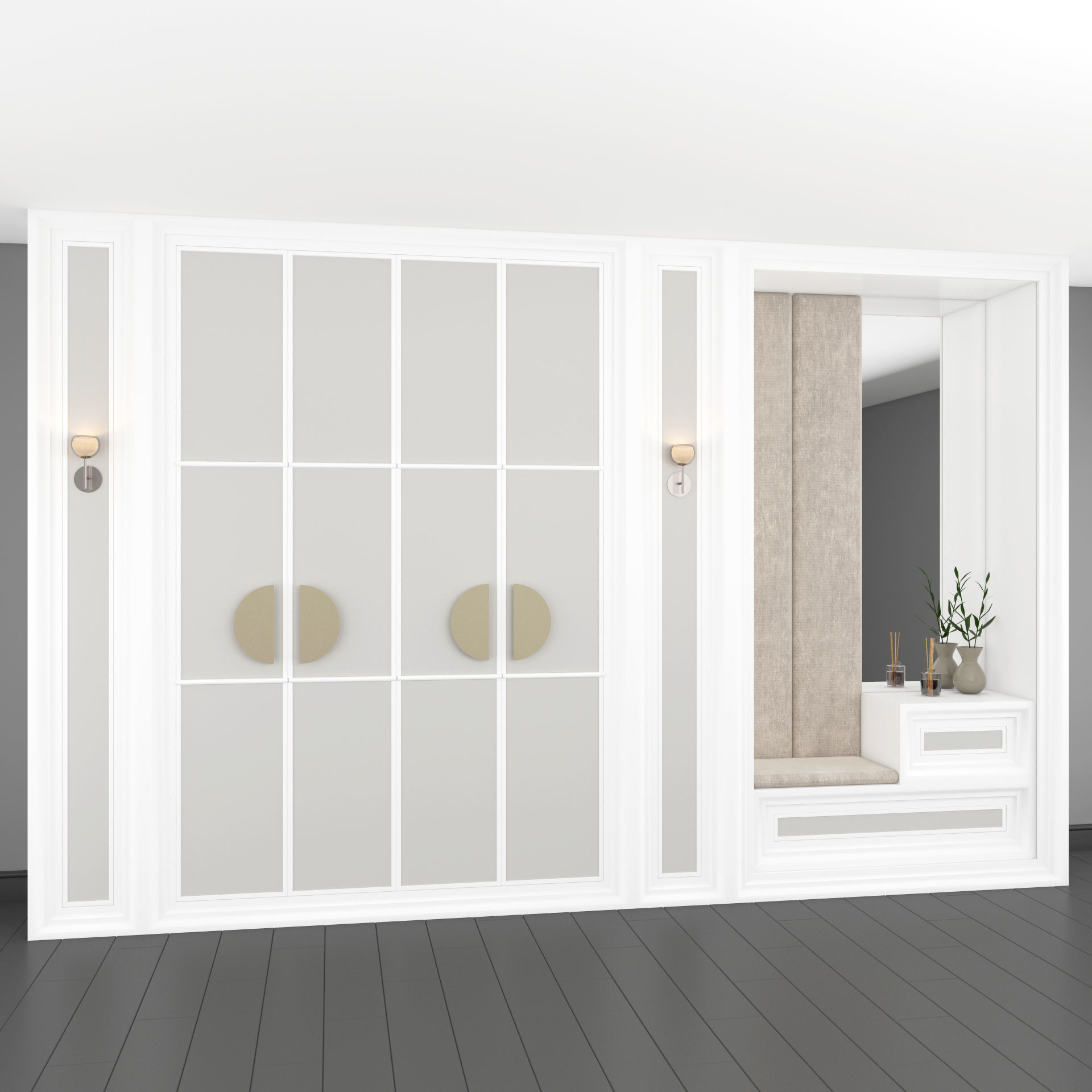 wardrobe with brass knobs 3D model_2