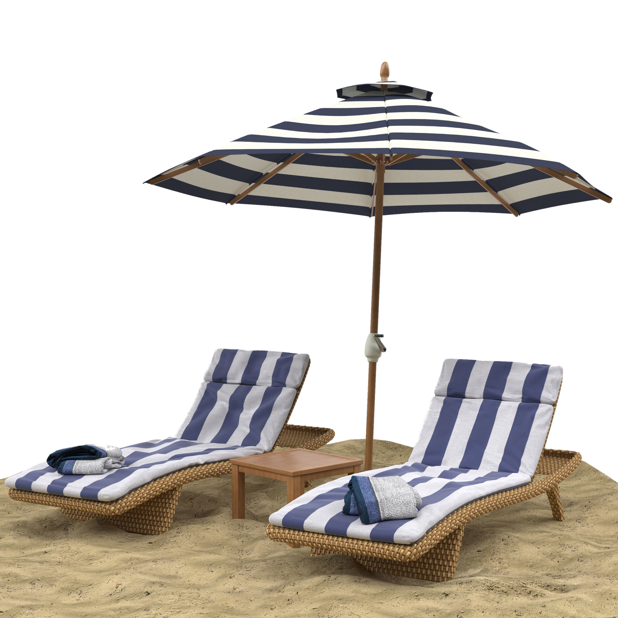 Beach umbrella and chaise longue 3D model_13