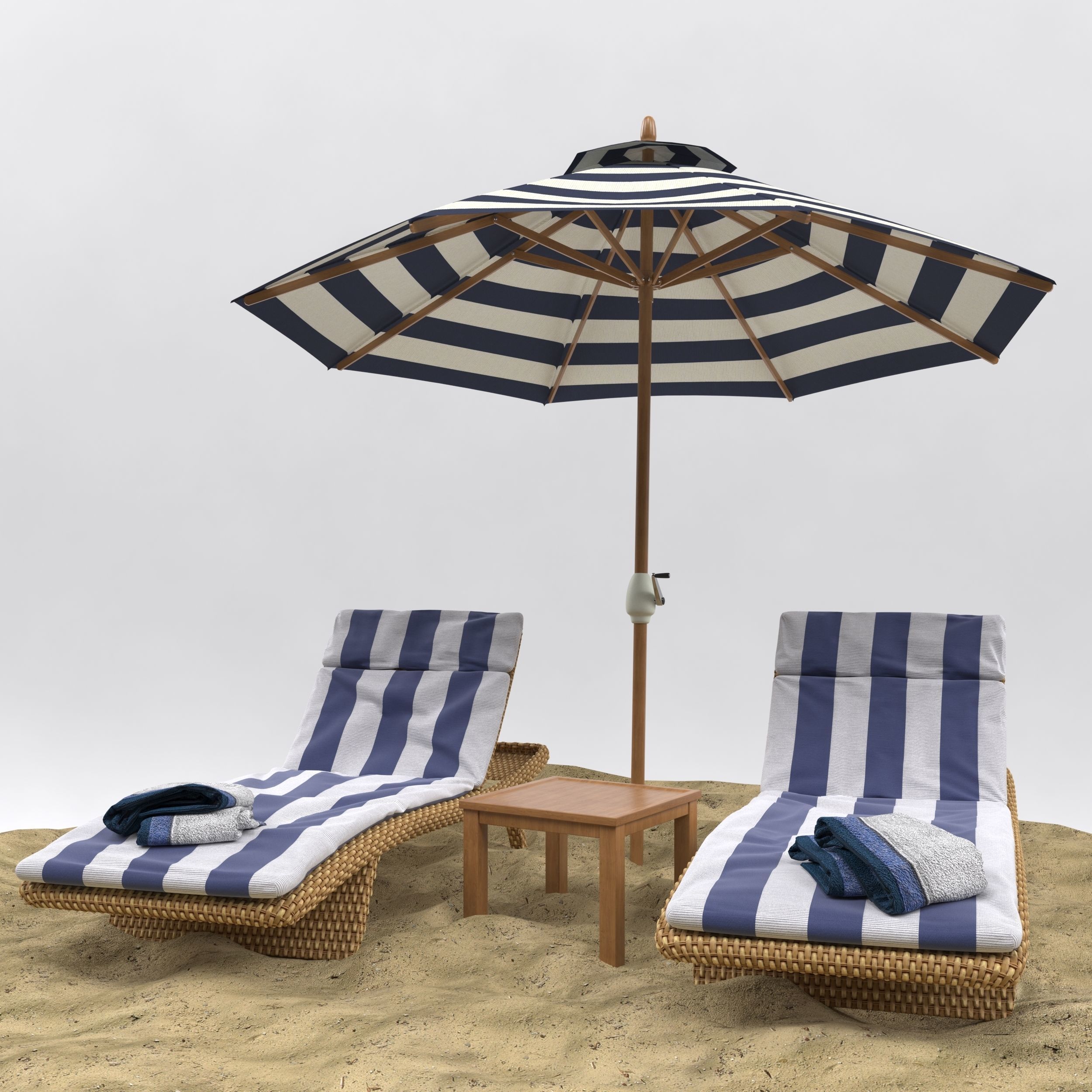 Beach umbrella and chaise longue 3D model_4