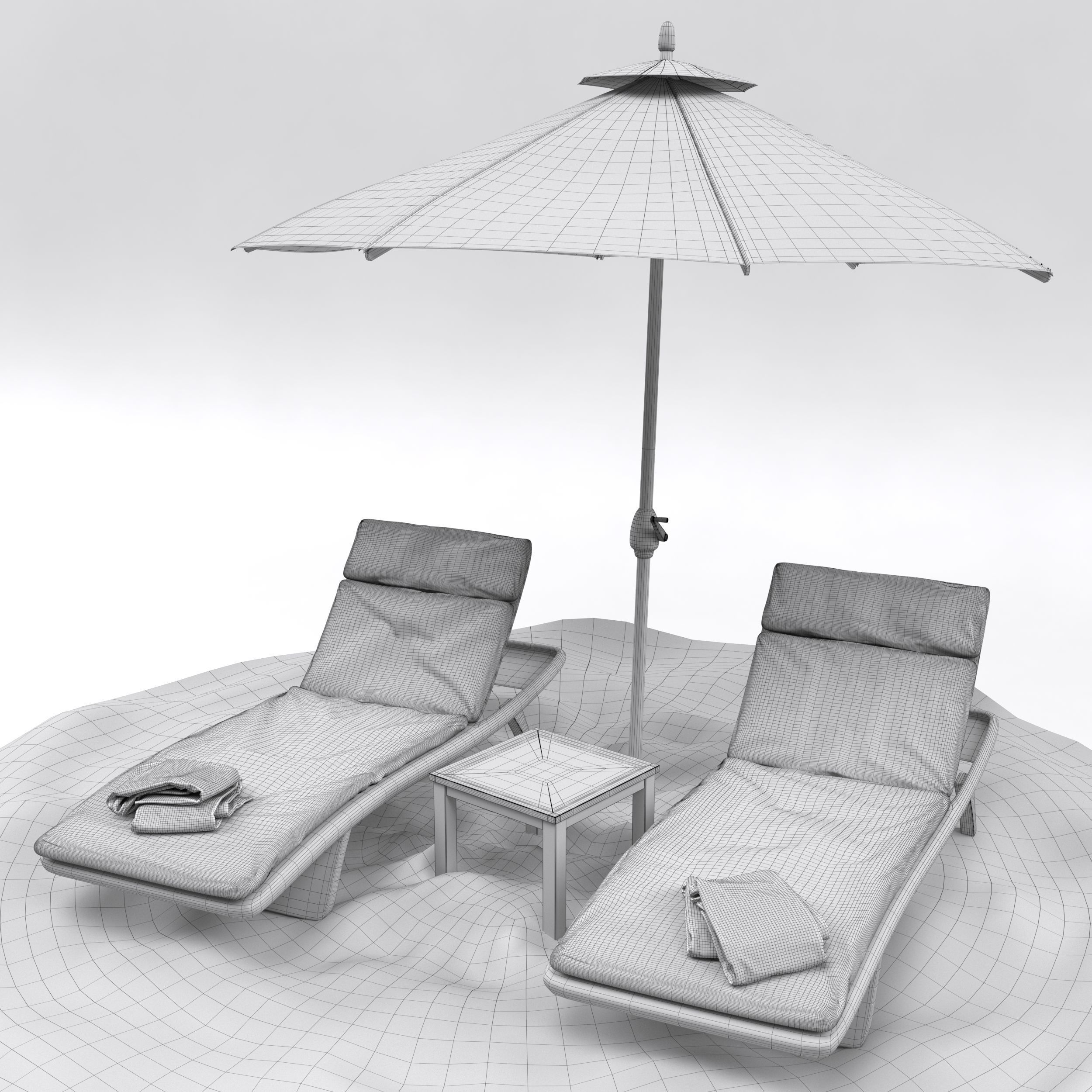 Beach umbrella and chaise longue 3D model_28