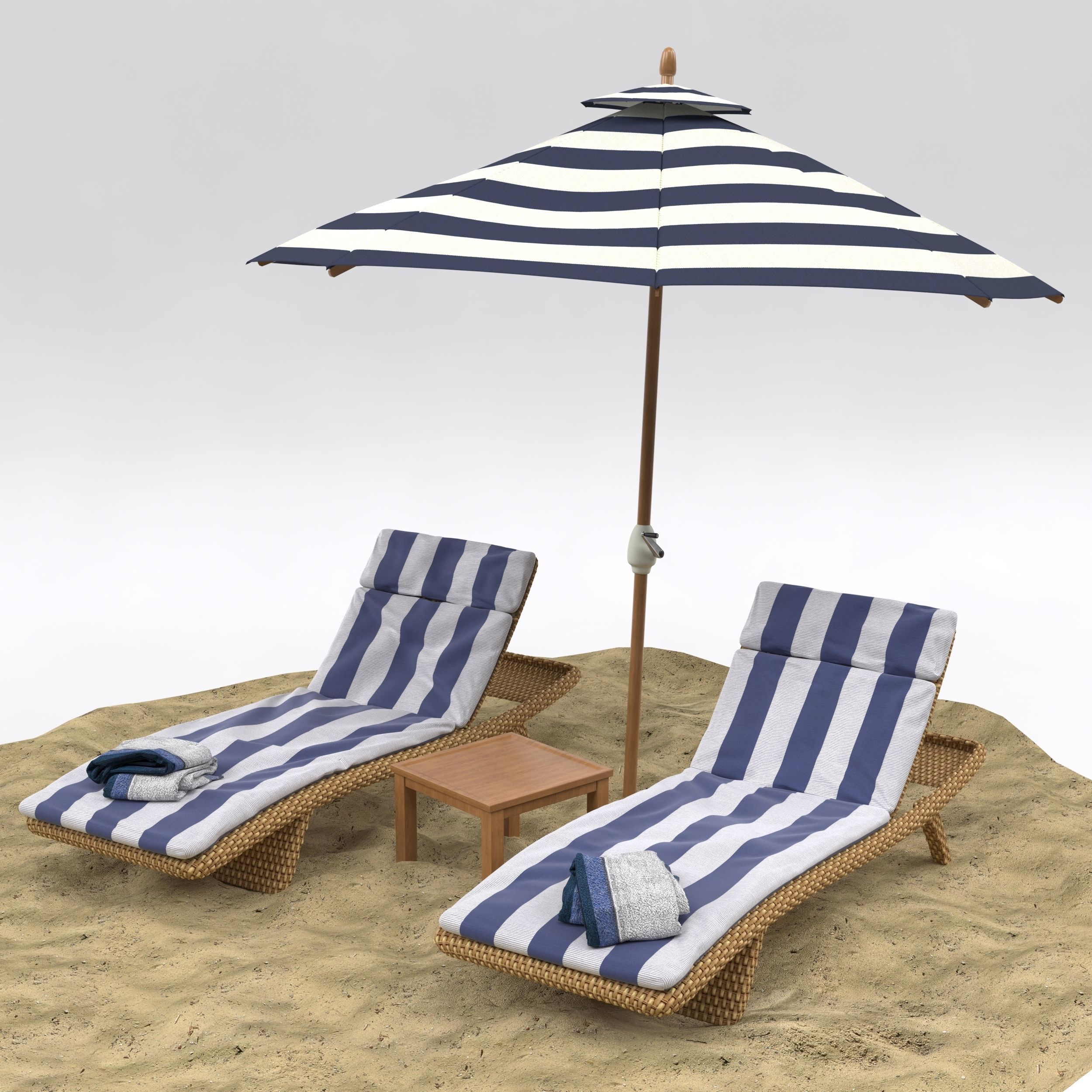 Beach umbrella and chaise longue 3D model_12