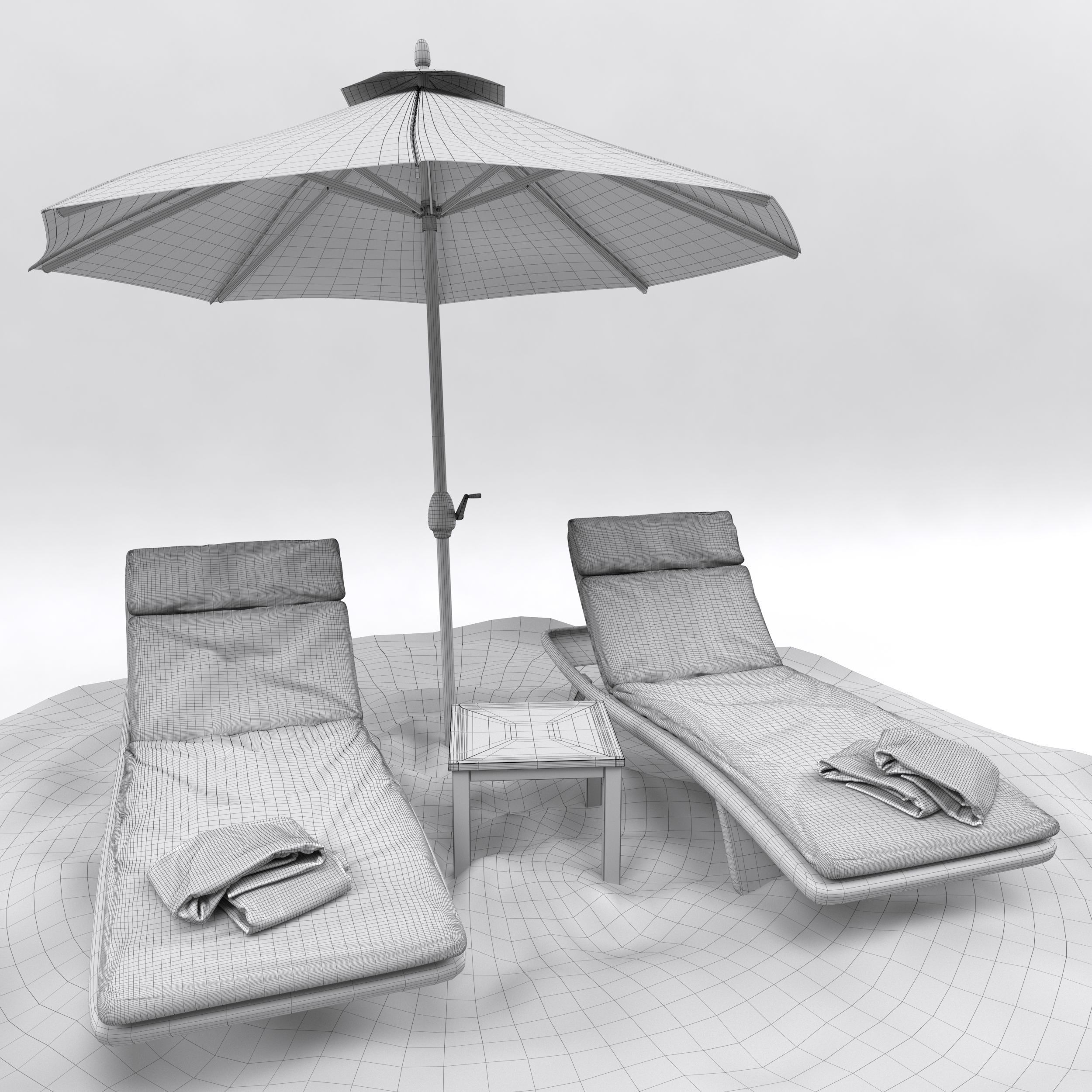 Beach umbrella and chaise longue 3D model_20