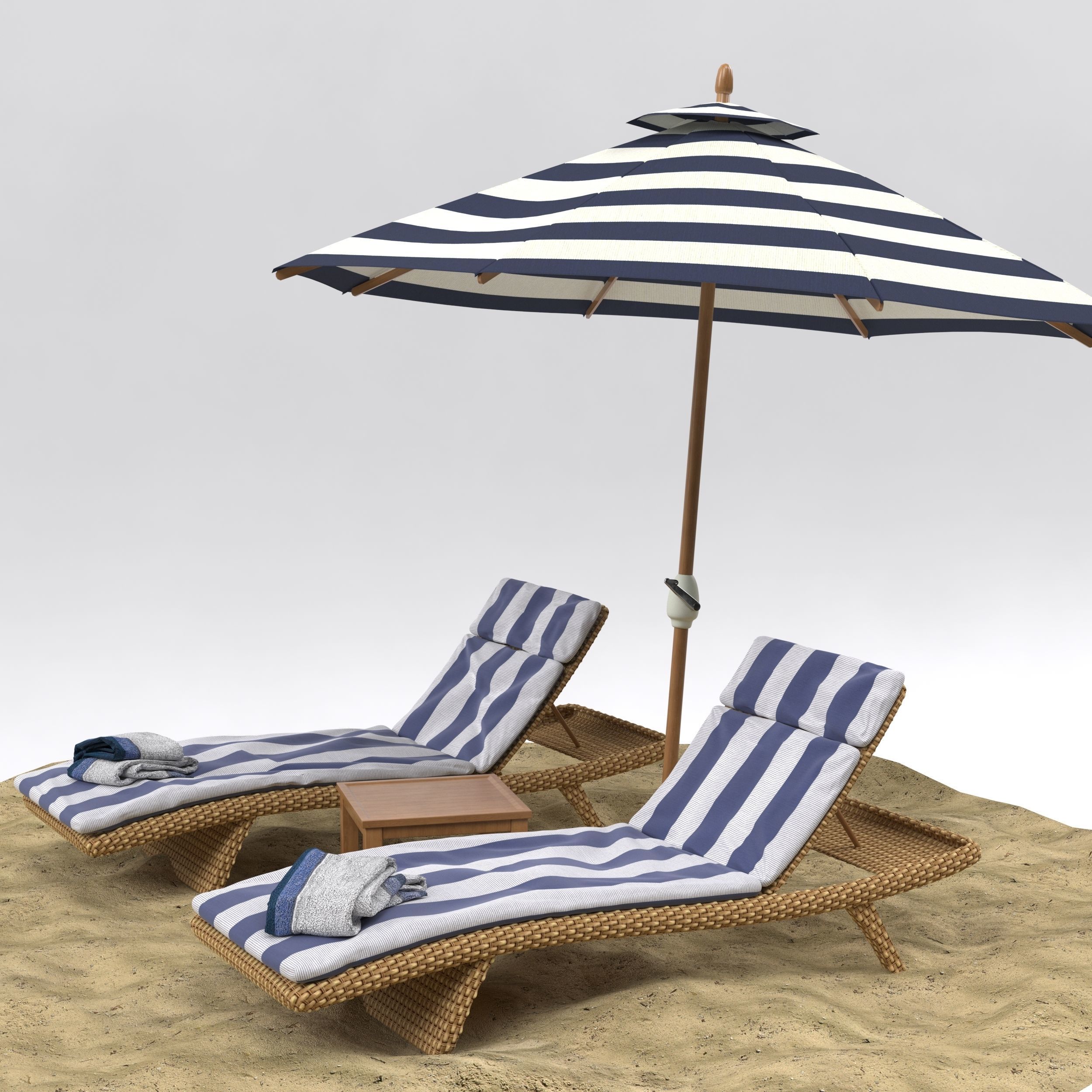 Beach umbrella and chaise longue 3D model_17
