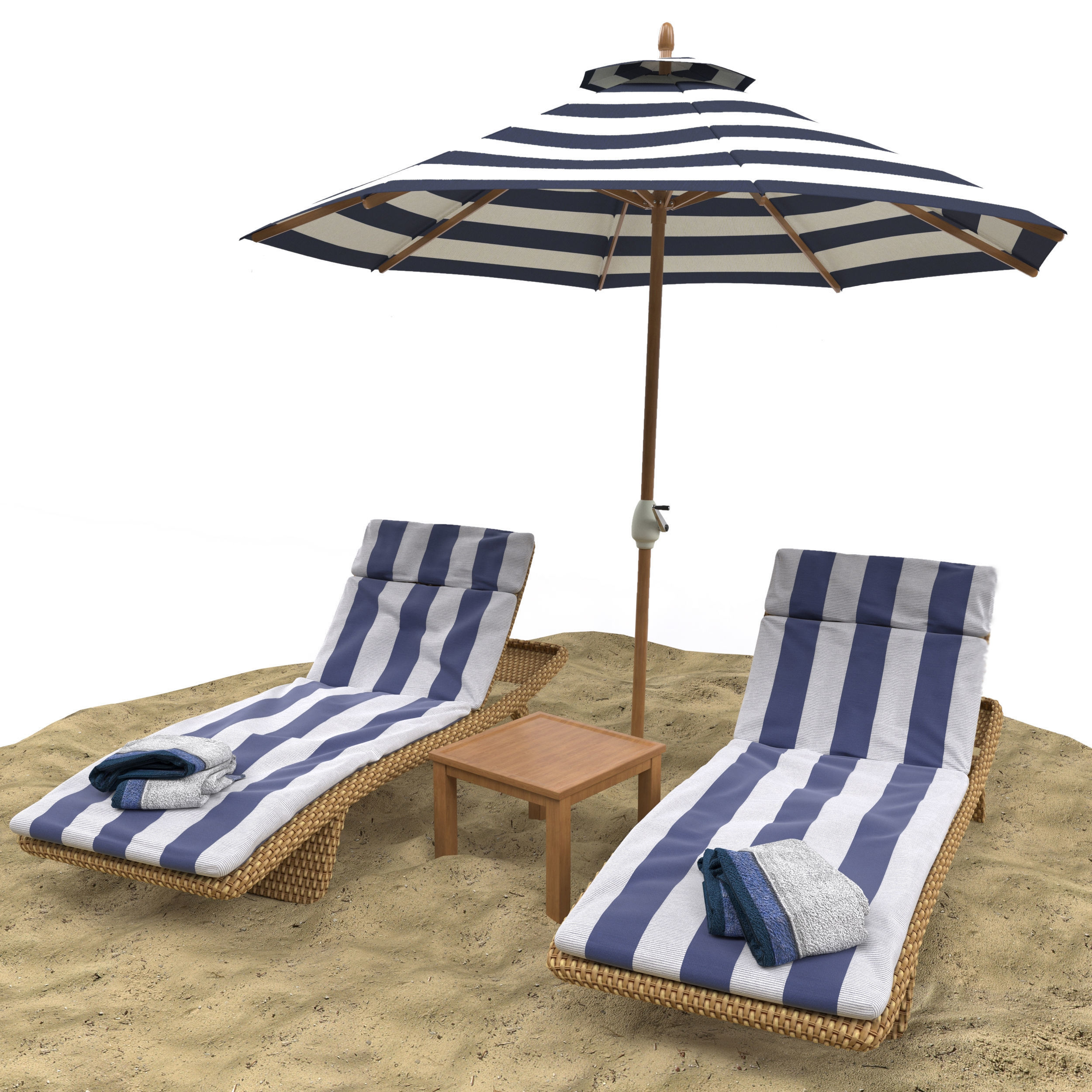 Beach umbrella and chaise longue 3D model_1