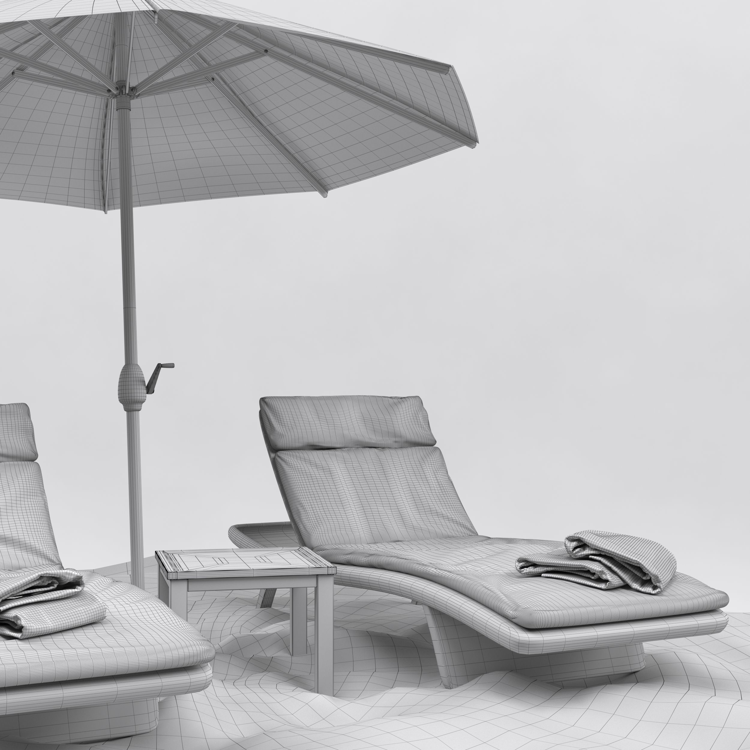 Beach umbrella and chaise longue 3D model_34