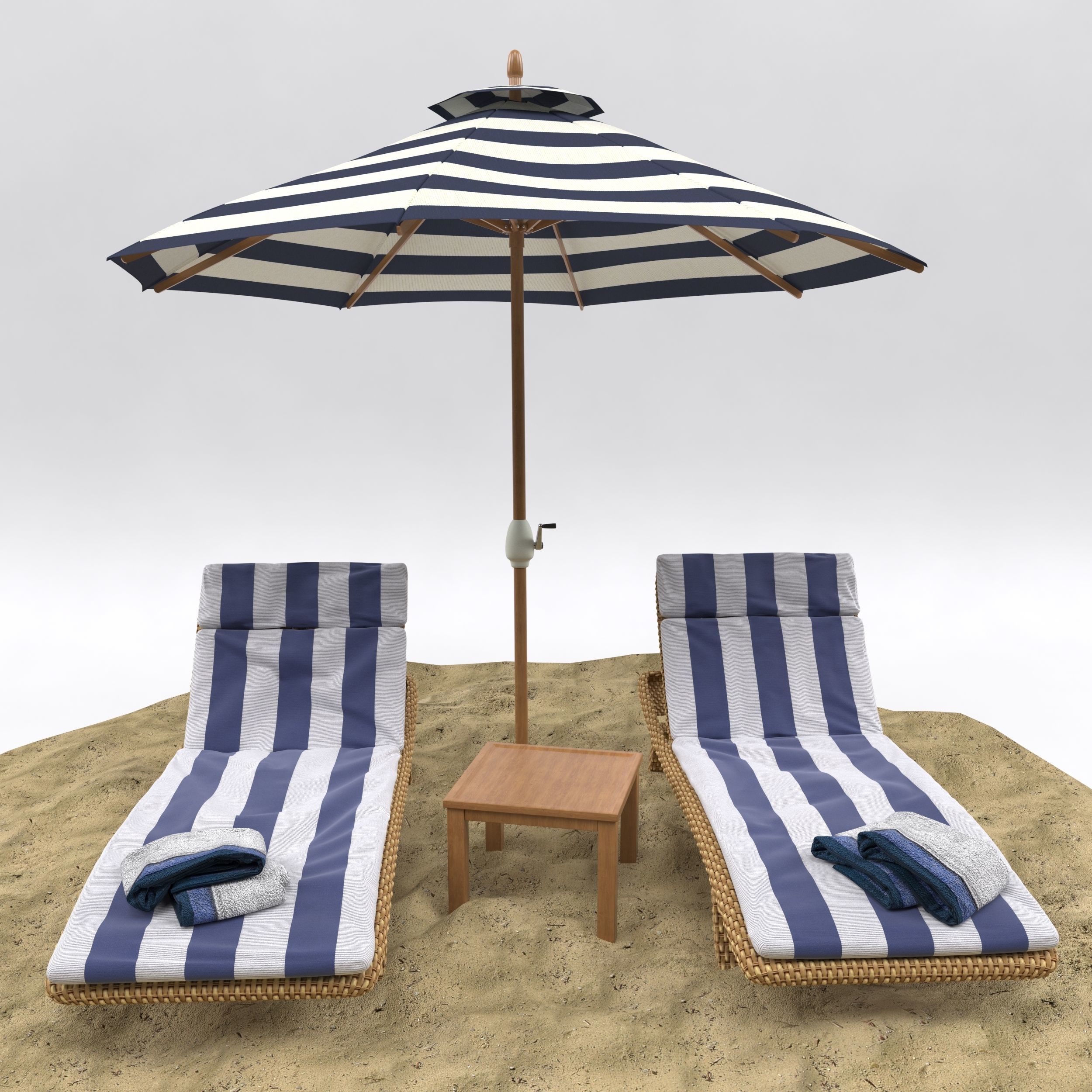 Beach umbrella and chaise longue 3D model_7
