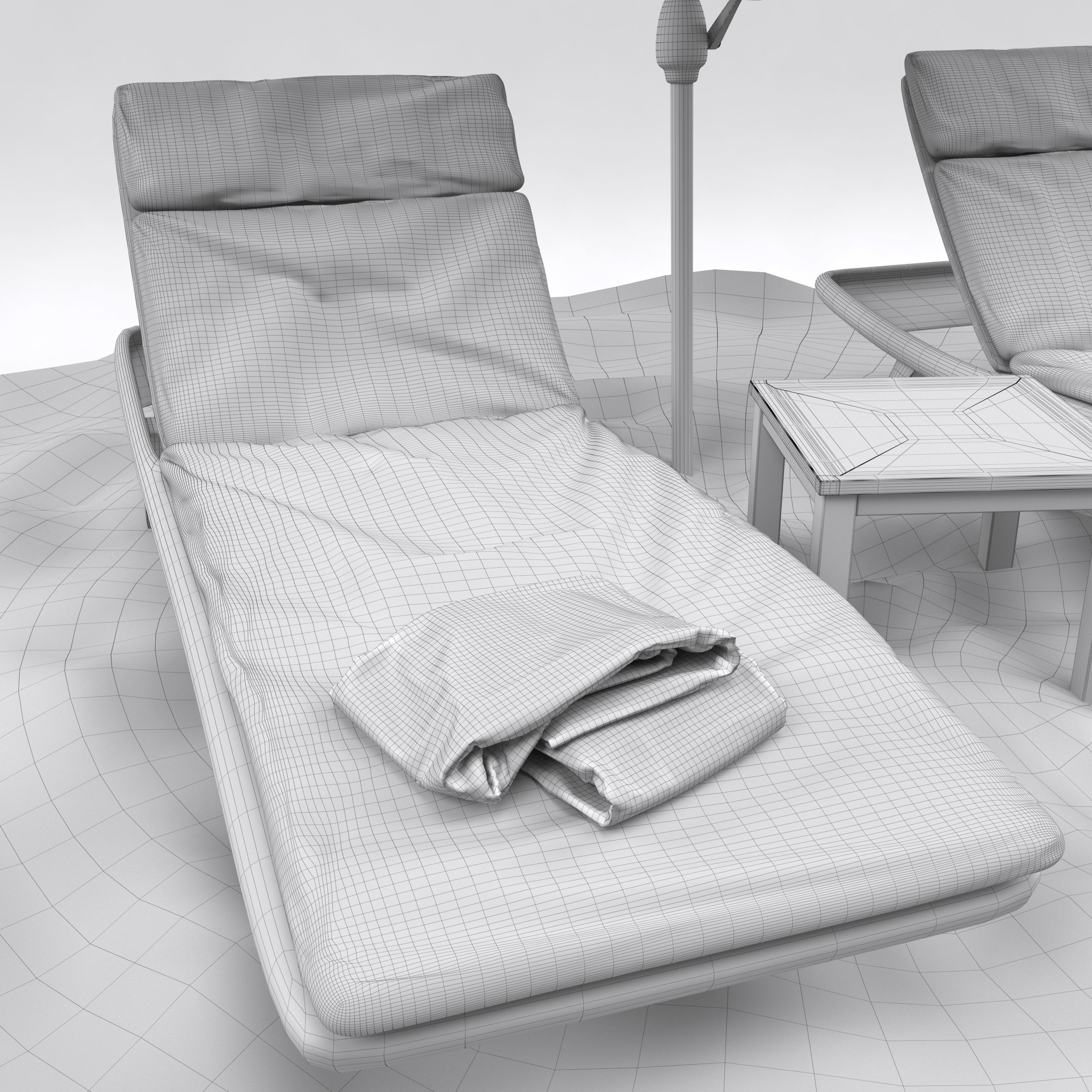 Beach umbrella and chaise longue 3D model_27