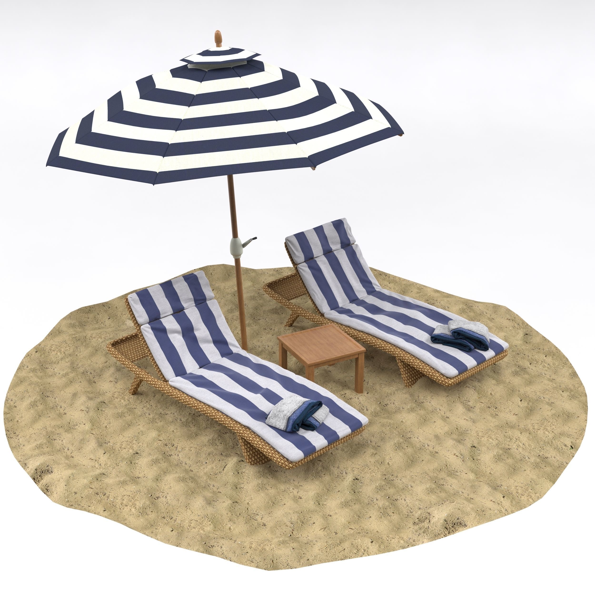 Beach umbrella and chaise longue 3D model_3