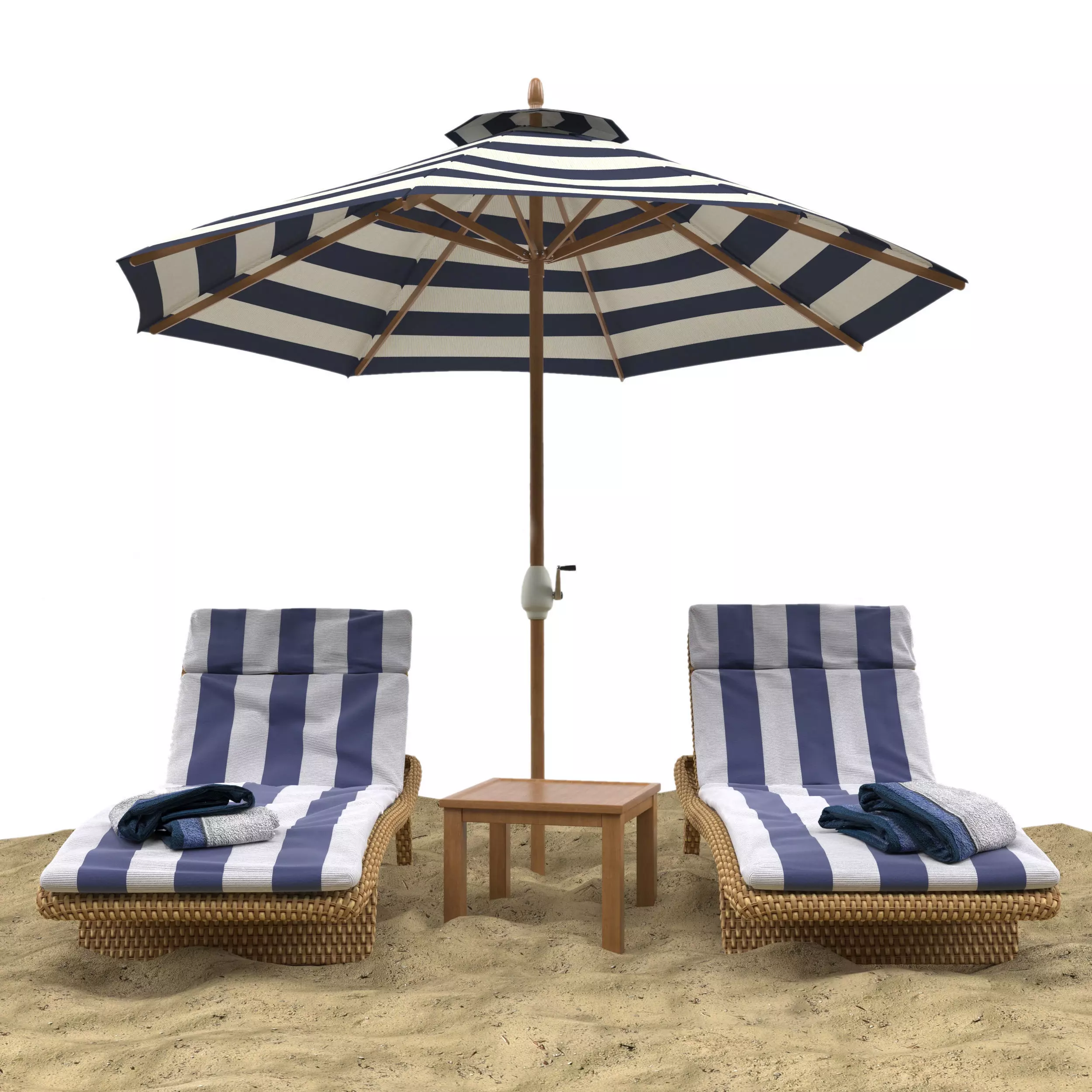 Beach umbrella and chaise longue 3D model_0