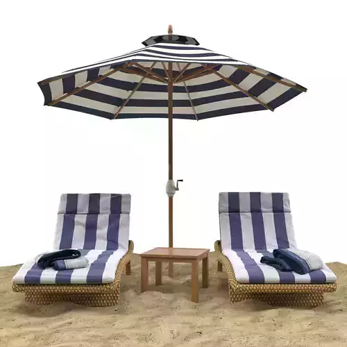 Beach umbrella and chaise longue 3D model