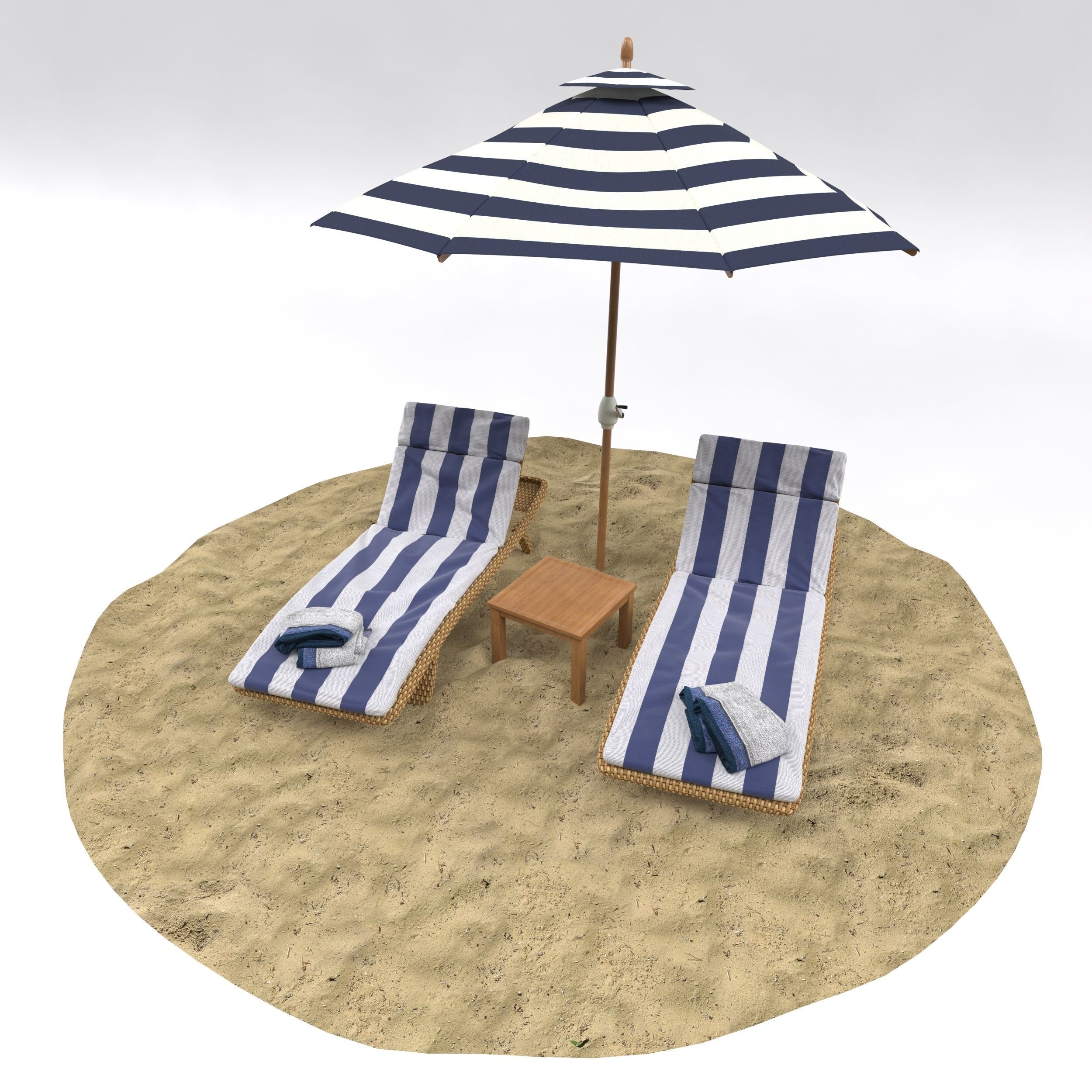 Beach umbrella and chaise longue 3D model_8